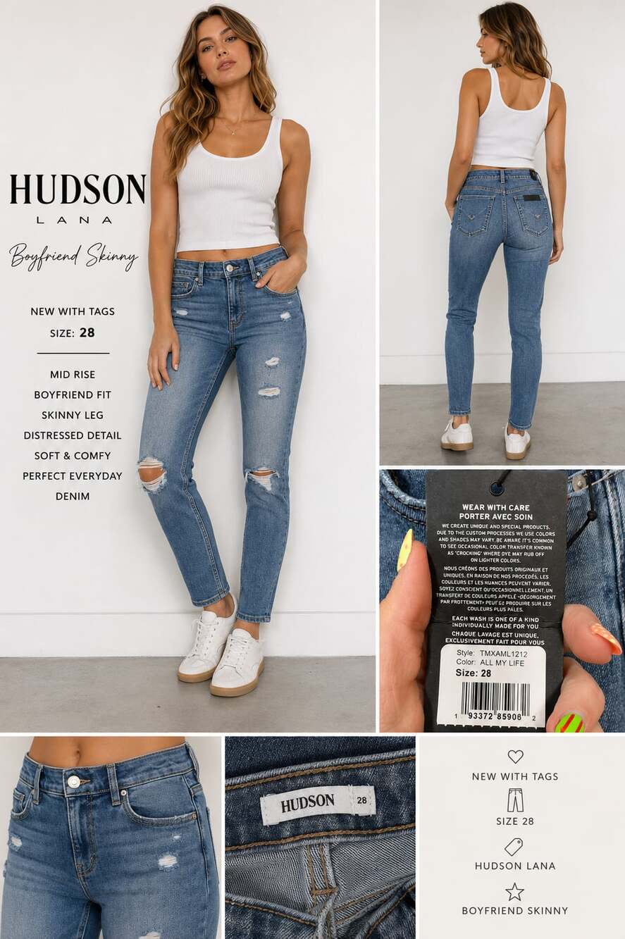 HUDSON LANA BOYFRIEND SKINNY JEANS SIZE 28 NWT $195 MSRP